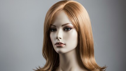 Fototapeta premium auburn long hair wig in a mannequin head in white back background