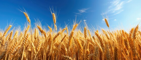 Expansive wheat field under a bright blue sky