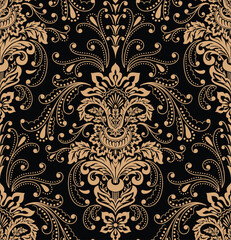 Damask seamless pattern background. Vector classical luxury old fashioned damask ornament, royal victorian seamless texture. Vintage exquisite floral baroque template.