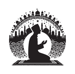 Obraz premium Muslim praying silhouette vector illustration 