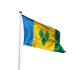 Saint Vincent and the Grenadines national flag waving isolated on white background with clipping path.