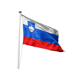 Slovenia national flag waving isolated on white background with clipping path.
