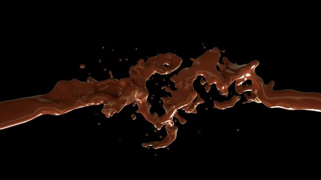 Close up Chocolate Liquid Drip falling. 3D animation with alpha matte. 4K
