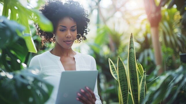 Dedicated female entrepreneur in bright coworking space demonstrates focus and productivity