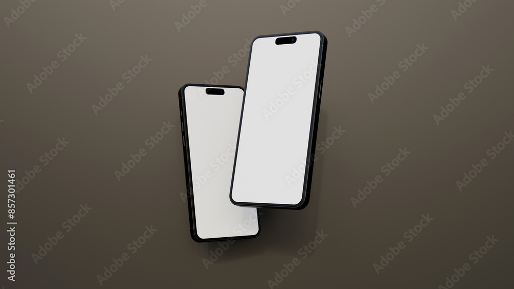 Poster smartphone mockup in rotated position on black background. mobile from different angles with blank s