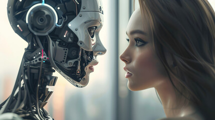 Fototapeta premium Human vs. Robot. Unveiling the Power of Artificial Intelligence in Societal Interaction
