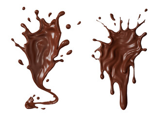 Chocolate isolated splashes. 3D render illustration