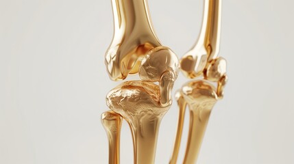 3D Knee Bone, Strong Human Skeleton, Isolated on White Background, Golden Skeleton