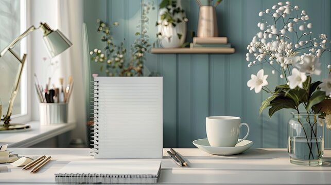 Home Office Organization for Success A serene, minimalist home office setup featuring a blank planner Planning ahead saves money and fosters professional success