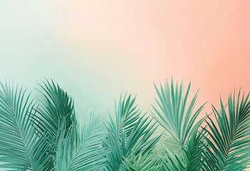Exotic palm fronds amidst a pastel-toned canvas, evoking a lively tropical ambiance.