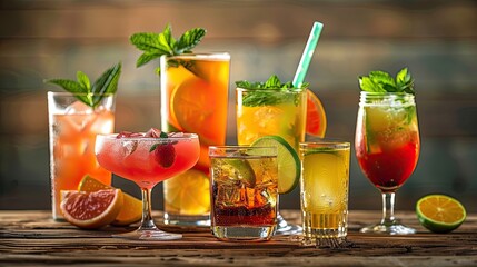 Refreshing Summer Cocktails A visually appealing image showcasing a selection of colorful and refreshing summer alcohol cocktails, capturing the vibrant atmosphere and celebratory spirit of summer gat