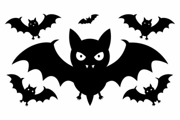 Halloween bat set. Black silhouette Halloween bat vector illustration, set of halloween bats