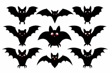 Halloween bat set. Black silhouette Halloween bat vector illustration, set of halloween bats

