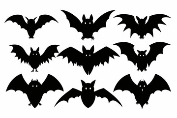 Halloween bat set. Black silhouette Halloween bat vector illustration, set of halloween bats

