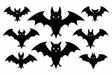 Halloween bat set. Black silhouette Halloween bat vector illustration, set of halloween bats