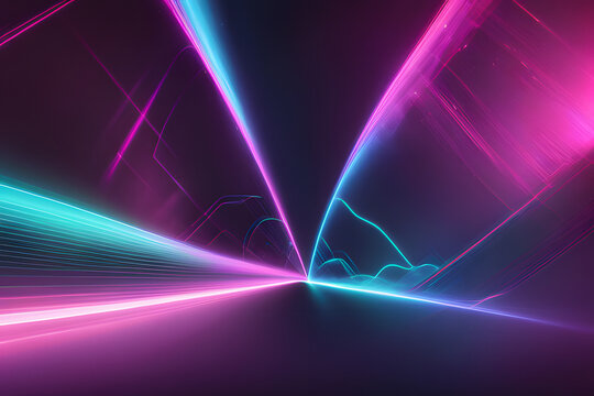 A neon lights in a dark room pulsates with vibrant shades of pink, blue, and purple.
The glowing circle creates a mesmerizing focal point, perfect for nightclubs, parties.