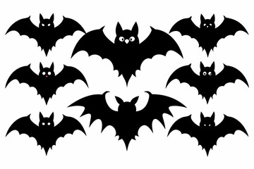 Halloween bat set. Black silhouette Halloween bat vector illustration, set of halloween bats