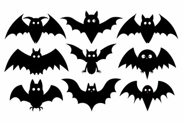 Halloween bat set. Black silhouette Halloween bat vector illustration, set of halloween bats