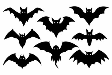 Halloween bat set. Black silhouette Halloween bat vector illustration, set of halloween bats