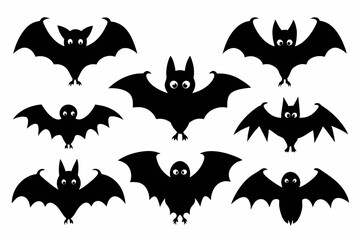 Halloween bat set. Black silhouette Halloween bat vector illustration, set of halloween bats