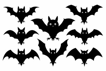 Halloween bat set. Black silhouette Halloween bat vector illustration, set of halloween bats