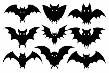 Halloween bat set. Black silhouette Halloween bat vector illustration, set of halloween bats