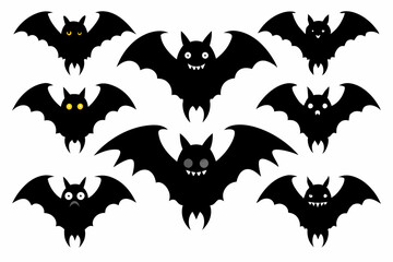 Halloween bat set. Black silhouette Halloween bat vector illustration, set of halloween bats