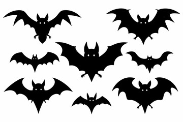 Halloween bat set. Black silhouette Halloween bat vector illustration, set of halloween bats