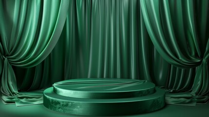 Luxury products on emerald satin podium for high end branding and sophisticated presentations