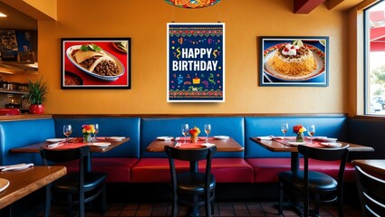 realistic photography of a birthday in a mexican resta background