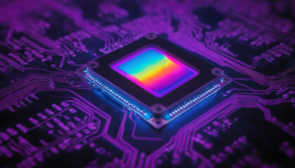 Fototapeta premium computer chip on neon AI circuit board