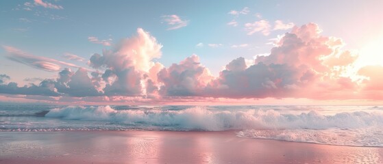 Golden hour sky with soft pastel clouds over a serene lake, creating a romantic and tranquil atmosphere perfect for a peaceful moment, Photography, 85mm lens,
