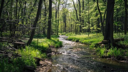 Obraz premium Stroll through the spring woods by the river