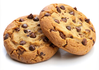 Chocolate chip cookie on white background