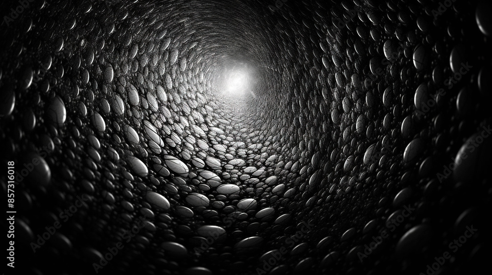Aufkleber abstract dark background with light fractal ornament of moody black hole of web and particles.