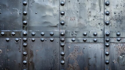 Metal surface featuring rivets in the backdrop