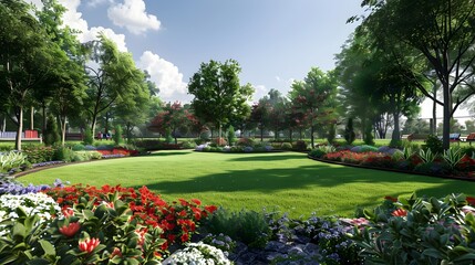 Obraz premium Patriotic Themed Community Garden with Minimalist 3D Rendering