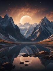 A winding trail through a snow-laden forest leads towards a tranquil clearing bathed in moonlight, inviting one to seek solace in nature's embrace.