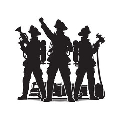 Firefighters pose vector  silhouette  illustration 