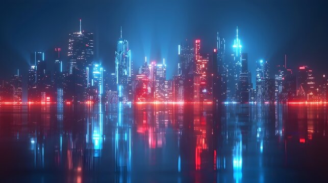 Vibrant Cityscape Lit with Captivating Tri Color Lights in Minimalist Art