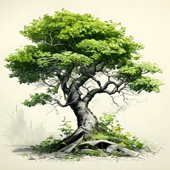 JPG Tree with Roots Painting, Tree Painting, Vibrant Tree with Roots Illustration