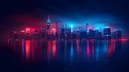 Naklejka premium Mesmerizing Cityscape Illuminated with Vibrant Neon Lights