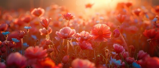 Higefinition background of a blooming flower field in spring, colorful and fresh for seasonal projects