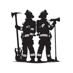 Firefighters pose vector  silhouette  illustration 