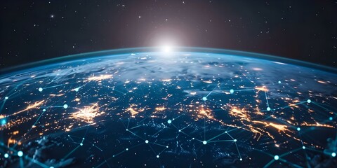 Obraz premium Worldwide network connecting global telecommunication nodes for internet communication technology. Concept Global Network, Telecommunication Nodes, Internet Communication, Technology
