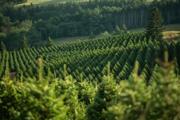 Christmas Tree Field. Picturesque Rows of Douglas Fir Trees in Lush Green Forest