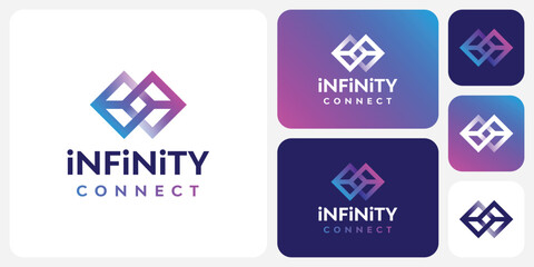 Geometric infinity line vector logo design with three-dimensional illusion effect in a modern, simple, clean and abstract style.