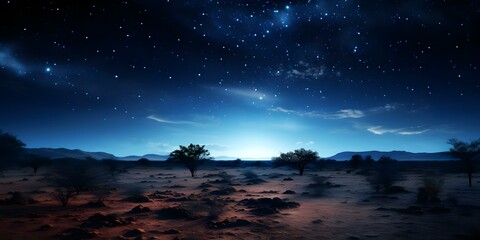 Naklejka premium Highdefinition desert night sky filled with bright stars serene and beautiful. Concept Astrophotography, Desert Landscape, Starry Night, Night Sky Photography
