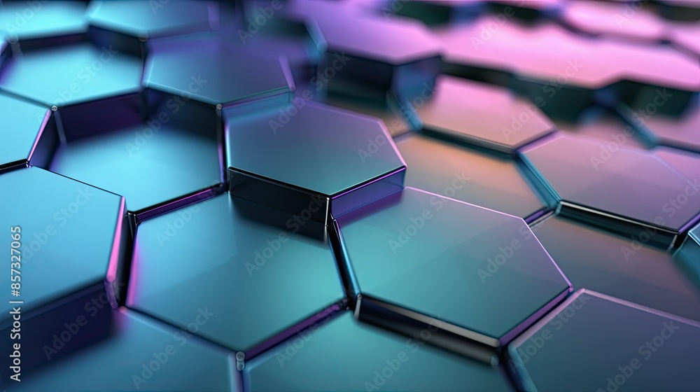 Poster iridescent hexagon pattern in abstract digital art