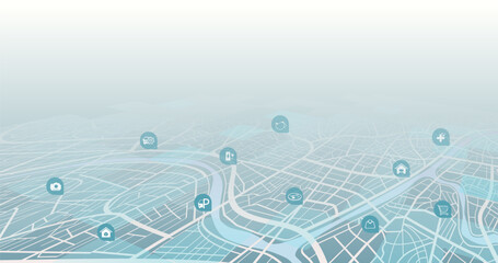 Destinations. Isometric Gps tracking map. Track navigation pin on street maps, navigate mapping locate position pin. Isometric abstract map background. Digital art. Editable vector illustration